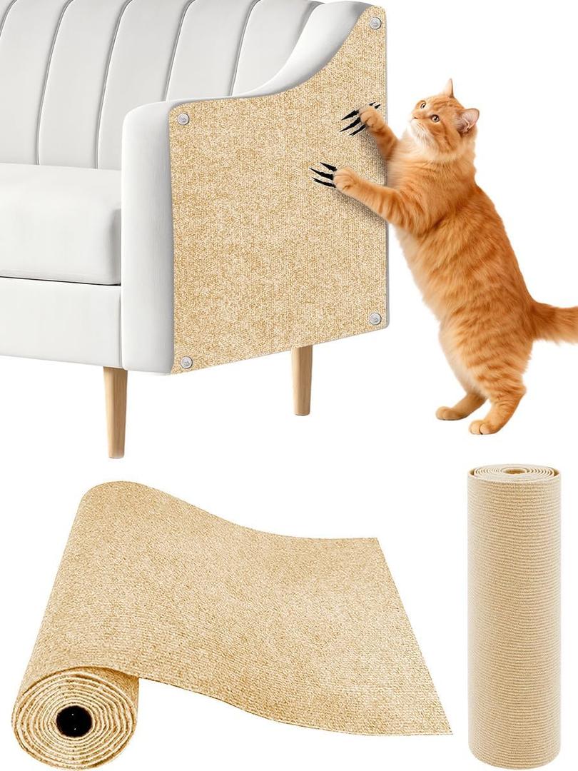 Cat Wall Scratcher Mat, Anti Cats Scratch Furniture Couch Carpet Corner Protector for Indoor, Trimmable Cat Scratching Pad Board Sofa Replacement Deterrent from Cats Claws (Khaki, 78.7x15.8In)