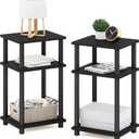 Furinno Just 3-Tier Turn-N-Tube End Table / Side Table / Night Stand / Bedside Table with Plastic Poles, 2-Pack, Americano/Black