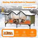 Extra Large Heated Outdoor Cat House for Feral & Stray Cats, Weatherproof Insulated Cat Shelter for Multiple Outdoor Cats, Sturdy Winter Cat House with Escape Door and Heating Pad (Green)