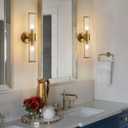 Gold Wall Sconce, Bathroom Light Fixtures with Threaded Glass Indoor Wall Sconces, Modern Sconce Wall Lighting Up and Down Vanity Lights Fixtures for Bathroom Mirror, Hallway, Living Room