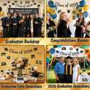 3 x Graduation Decorations 2026, Class of 2026 - Party Supplies Kit with Black and Gold Pre-Strung Glitter Banner & Congrats Grad Cutouts Signs for High School, College, Home, Car Parade