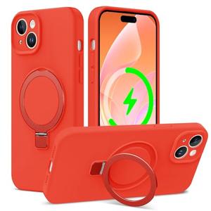 ZHK Liquid Silicone Designed for iPhone 15 Plus Case with Magnet Stand, [Precise Camera Lens Protection][Mil-Grade Drop Shockproof][Soft Anti-Scratch Microfiber Lining] Slim Fit Cover, Red