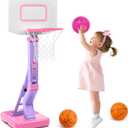 SUPER JOY Toddler Pink Basketball Hoop for Kids 1-3,2-4 5 Years Old, Adjustable Mini Hoop Set for Indoor Outdoor Play, Portable Basketball Goal Balls Sports Toys for Little Boys Girls Birthday Gifts