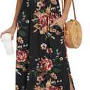 LILBETTER Womens Off The Shoulder Ruffle Party Dresses Side Split Beach Maxi Dress (Brown Floral Black, X-Large)