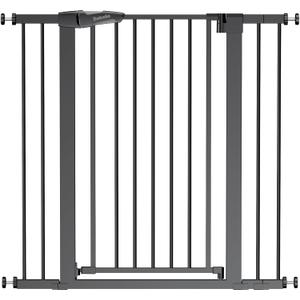 Babelio 36" Tall Baby Gate, 26-40" Wide Auto Close Pet Gate, PressGuard C5 Pressure Mounted Metal Dog Gate, Easy-Install No Drilling, No Tools Needed, with Wall Protectors and Extension Kits, Black
