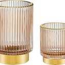 Makeup Brush Holder Organizer,Toothbrush Holders,Desk Pen Pencil Holder,Multifunctional Vintage Glass Brush Cup(A3-21-US) (Small+Large, Pink)