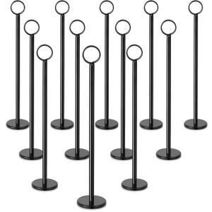 New Star Foodservice Ring-Clip Table Number Holder / Place Card Stand, 12 Inch, Black Finish, Set of 12
