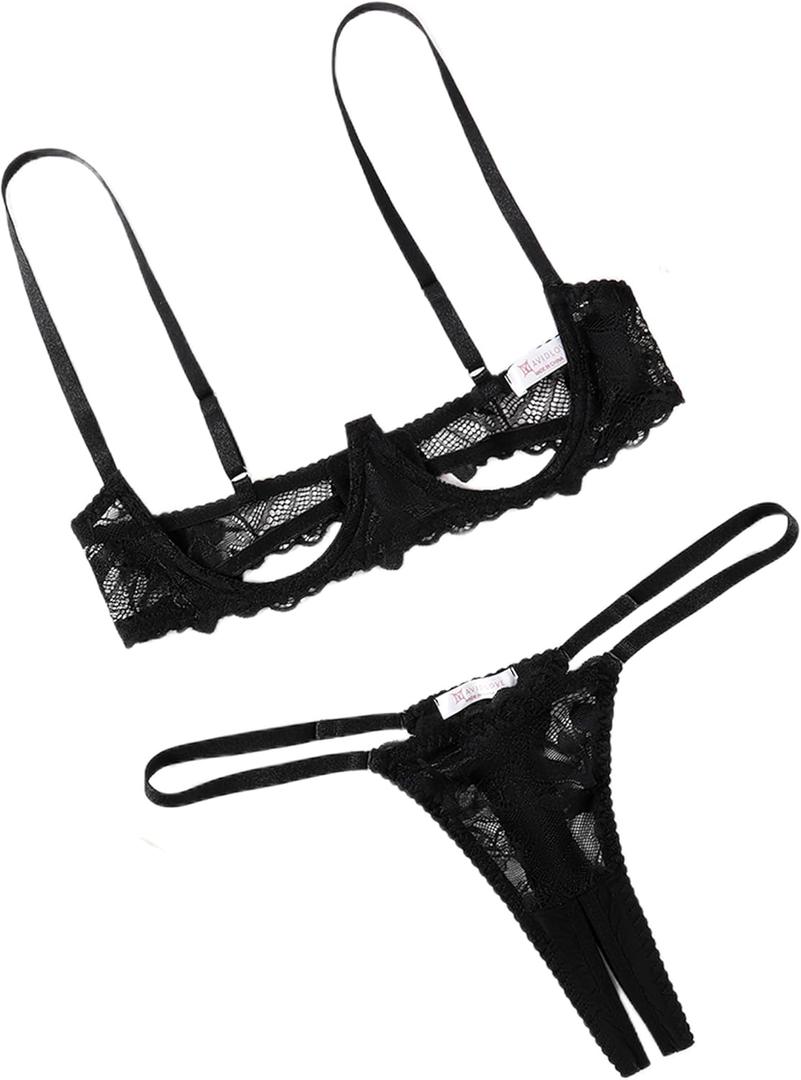 Avidlove Lingerie Set For Women Lace Bra and Panty Set Sexy Underwire Lingerie Set (Medium, Black)