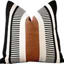 Farmhouse Decorative Throw Pillow Cover for Sofa Couch Accent Faux Leather Square Cushion Cover Tribal Stripe Boho Pillow Case 18 x 18 Inch,Black