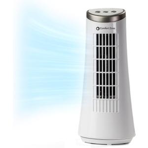 Comfort Zone 12 inch Oscillating Bedroom Fan, Desktop Tower Fan with Electronic Touch Switches, 2 Speed Ultra Slim Design with Carry Handle, Bladeless Stand Fan for Office, White