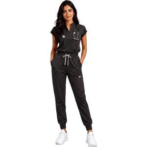 Women' s Sleeveless Scrub Top with Athletic Joggers, 11 Pockets | stand collar style, silky-soft 4-way stretch comfort, breathable cool feel, wrinkle-resistant easy care for long shifts (Black, S)