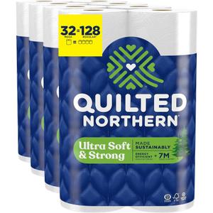 Quilted Northern Ultra Soft & Strong Toilet Paper, 32 Mega Rolls = 128 Regular Rolls, 5X Stronger*, Premium Soft Toilet Tissue with Recyclable Paper Packaging