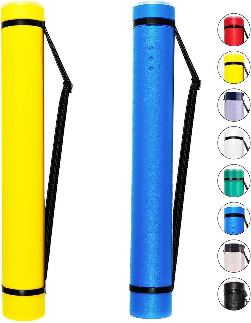 2-Pack Extendable Poster Tubes Expand from 24.5 to 40 with Shoulder Strap | Carry Documents, Blueprints, Drawings and Art | Blue and Yellow Portable Durable Round Storage Cases with Lids and Labels, large