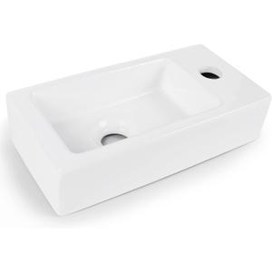 QUXIJA Ceramic Liberty Wall Mount Sink, Rectangle Small Bathroom Sink, Classic Look and Save Space, Right/ Left Hand (Right Hand)