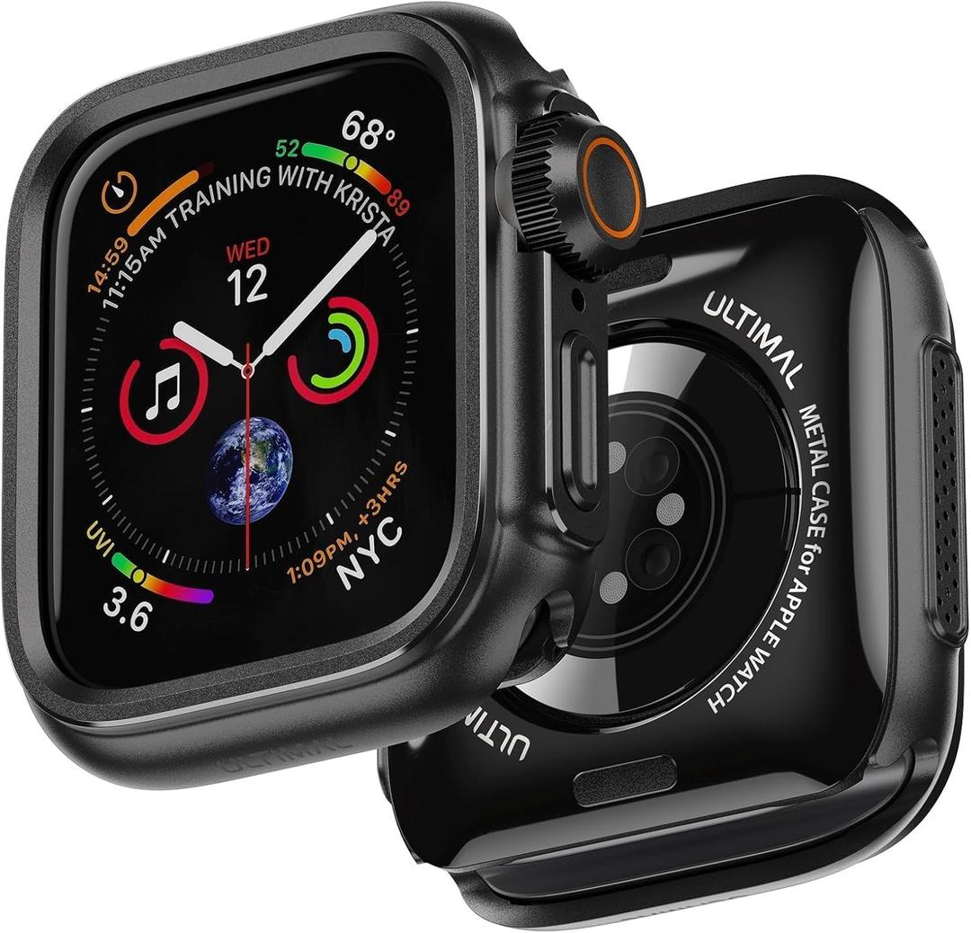 ULTIMAL Metal Case Compatible with Apple Watch Series SE3/SE2/SE/6/5/4 44mm with Back Cover, Military Grade Shockproof Protective Case, Rugged Cover for iWatch 44mm (Black)