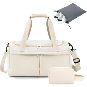 For Spirit Airlines Personal Item Bag 18X14X8 Carry On Travel Duffle Bags for Airplanes Women Men with Wet Pocket Weekender with Shoe and Toiletry Bags, Beige