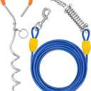 Petbobi Dog Tie-Out Cable and Stake - 20ft Heavy Duty Cable with Spring, No Tangle, 16in Ground Stake, Ideal for Yard, Camping and Beach, Suitable for Small Medium Large Dogs Up to 120 lbs, Blue