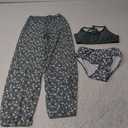 NECIOUS Girls Swimsuit, 3 Piece Bikini Bathing Suit Tropical Floral Swimwear with Cover Up Pants 9-10Y Green Floral