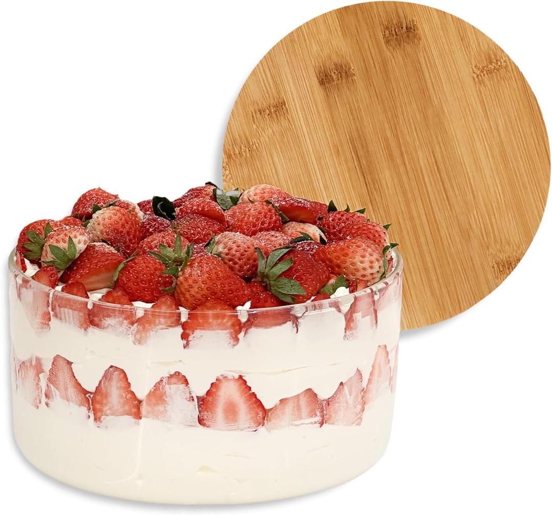 Trifle Bowl with Lid, Modern Design Clear Glass Round Dessert Centerpiece Serving Bowl for Laying Ice Cream Cakes, Salad, Fruit, Microwave & Dishwasher Safe