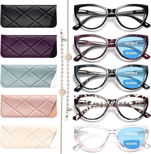 Gaoye 3 Pack Bifocal Readers+ 2 Pack Reading Glasses Women Oversized Cat Eye Magnifying Blue Light Blocking Computer Readers