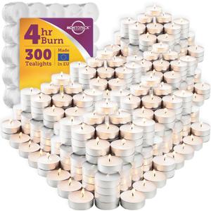 MontoPack Unscented White Tealight Candles Bulk [300] | 4 Hours of Smokeless, Dripless, Long Lasting Burning Paraffin Tea Lights | Small Votive Mini Candles for Home, Shabbat, Weddings & Emergencies