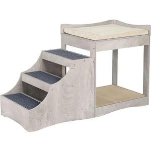 unipaws Pet Bunk Bed with Removable Step for Dog and Cat, Window Perch Seat Multi-Level Bed with Cushion and Cat Scratch Pad, Indoor Use, Grey, Medium