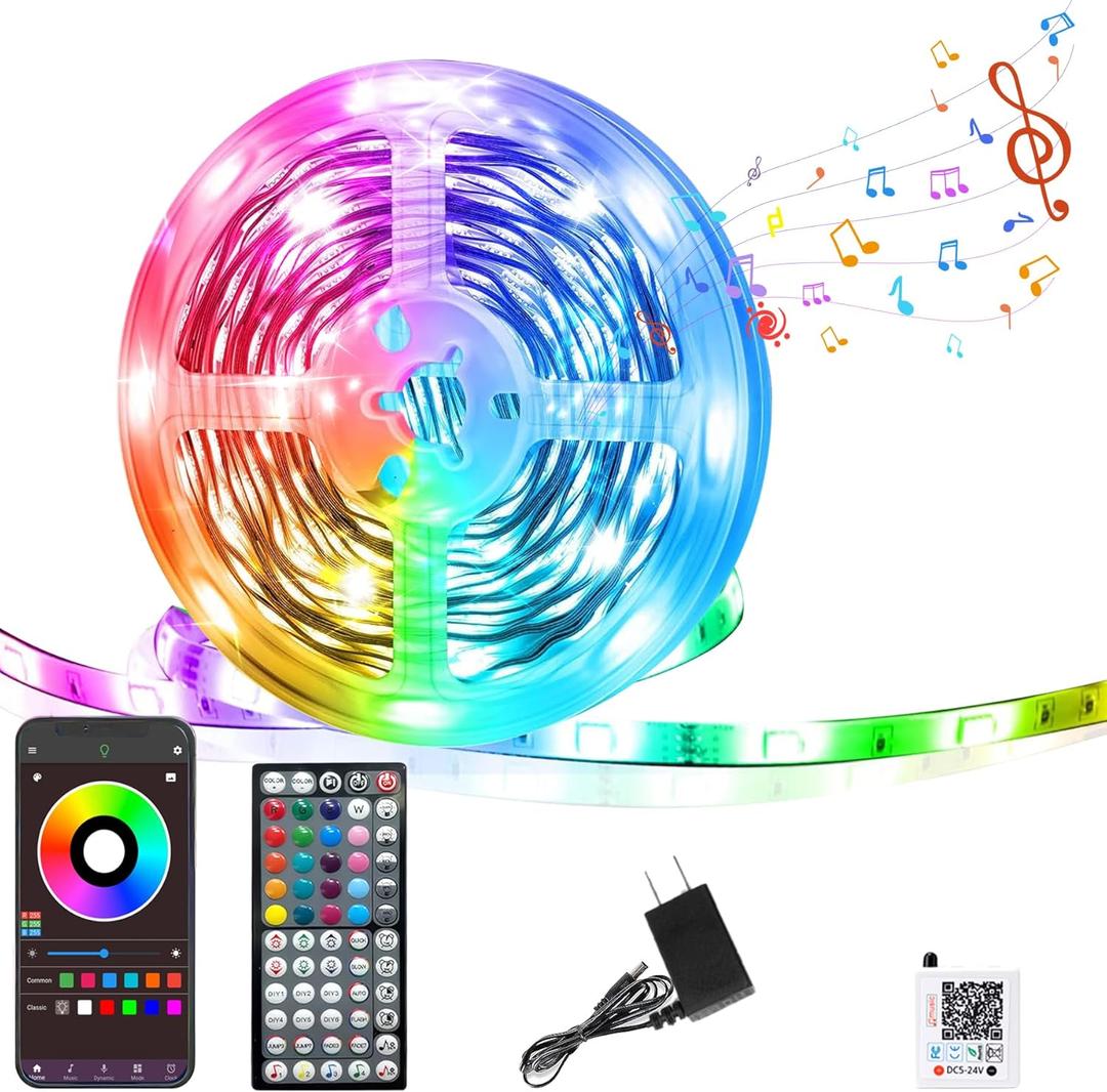 GANZQH Led Lights for Bedroom 50FT, RGB Led Strip Lights Color Changing Indoor, Music Sync Led Light Strip with Remote & App Control, DIY Fancy Led Lights for Room Decor Ambient Lighting (1 * 50FT)