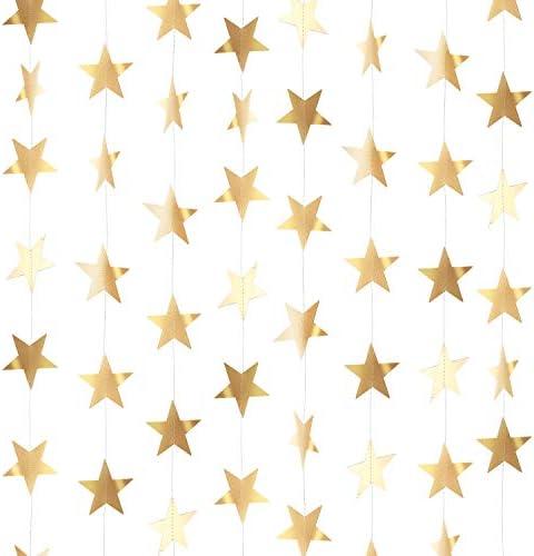 Patelai Glitter Star Garland Banner Decor 130 Feet Star Hanging Bunting Banner Twinkle Backdrop for Classroom Baby Shower Wedding Birthday Christmas Party Supplies(Champagne Gold)