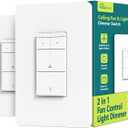 TREATLIFE Smart Ceiling Fan Control and Dimmer Light Switch 2PACK, Neutral Wire Needed, 2.4Ghz Single Pole Wi-Fi Fan Light Switch Combo, Works with Alexa, Google Home and SmartThings, Remote Control