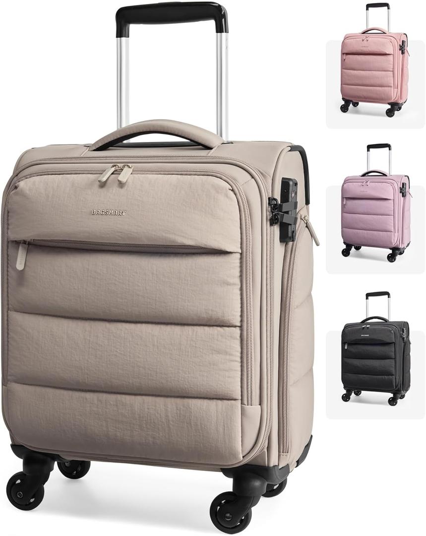 BAGSMART Underseat Carry on Luggage with Wheels, Soft Small Travel Luggage with PVC Wet/Dry Pockets, Lightweight Soft Personal Item Suitcase for Short Trip,Camer (Camel)