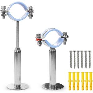 AKIHISA 2 Pcs 304 Stainless Steel Pipe Supports, Wall Mount Ceiling Mount Pipe Hanger, Pipe Holder for OD Pipe 48-51MM Adjustable Height Range 100-200mm