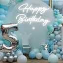 Tujoe 30" x 21" Happy Birthday Neon Sign Large Happy Birthday LED Neon Light Signs with Dimmable Switch 12V Power Adapter for Party Wall Decoration Bar Rave Home Decor Backdrop(Cold White,30" x 21")