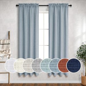 Blue Gray Curtains 38 Inch Width for Kitchen 2 Panels Rod Pocket Semi Sheer Linen Light Filtering Small Window Curtains for Bedroom Laundry Basement Bathroom Wide 38 x 63 Long Skinny Stone Blue Grey
