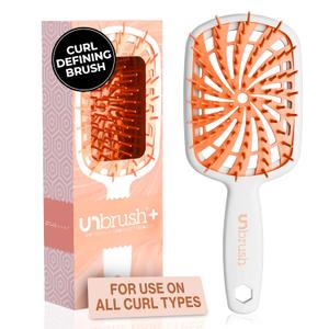 FHI Heat UNbrush Plus  Curly Hair Brush for Gentle & Effective Detangling on Wet or Dry Fragile Hair Types  Detangler Brush w/ 84 UltraFlex Bristles, Ultra-light, Vented, Anti Static Hairbrush (Orange Sherbet)