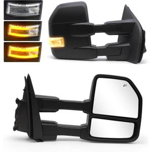 NEYASU Pair Towing Mirrors fit for 2015 2016 2017 2018 2019 2020 Ford F150 Pickup Truck Dynamic Turn Signal Light Power Heated Temperature Sensor Running Light 8 Pin Plug Black Tow Mirrors LH RH
