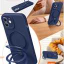 PuyaTeya Liquid Silicone Case for iPhone 12 with Magnetic Ring Stand, Upgraded Camera Lens Protection, Mil-Grade Drop Shockproof, Soft Anti-Scratch Microfiber Lining Silicone Case (Navy Blue)