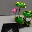 AOZITA Tabletop Fountain, Indoor Waterfall Fountain, Tall Home Decor Zen Relaxation Soothing Sound Machine for Office, Living Room, or Bedroom, Green Metal Lotus with Flower, River Rocks, LED (10.6")