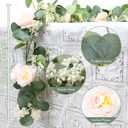 MAKHOT 2 Pcs Pink 6.6Ft Artificial Eucalyptus Flower Garland with Fake Rose Flower Vine Seeded Eucalyptus Leaves Greenery Garland for Wedding Table Backdrop Party Centerpiece Room Decor (Pink)