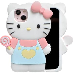 Cartoon Case for iPhone 15 Plus 6.7", Fashion Cute 3D Cute Kitty Kawaii Soft Silicone Animal Protective Gel Shockproof Gel Back Cover for Kids Women Girls Boys (Hot Pink)