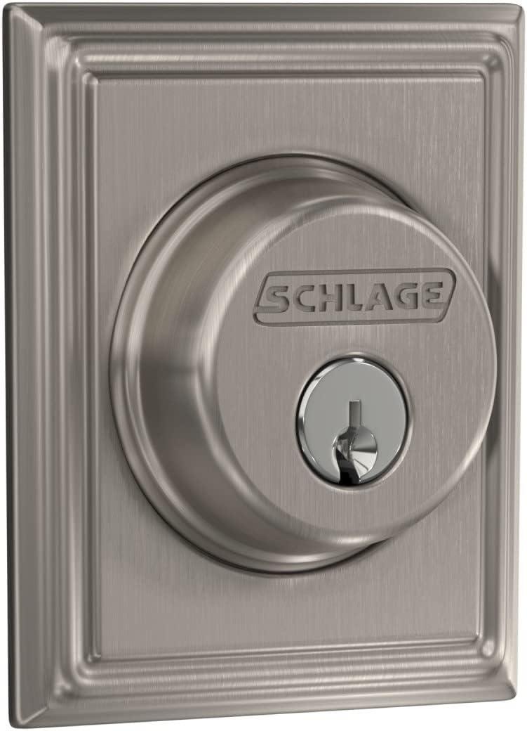 Schlage B60 N ADD 619 Deadbolt with Addison Trim, Keyed 1 Side, Highest Residential Security, Satin Nickel