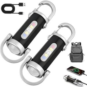 2pcs Portable Rechargeable Bright Keychain Flashlight, Type-C USB Mini LED Light Keychains Flashlight, Phone Charger Keychain 7 Lighting Modes for Camping, Searching, Walking and Hiking