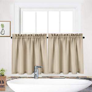 Waffle-Weave Textured Tier Curtains for Kitchen Water-Proof Window Curtains for Bathroom - 30" x 30", Plaza Taupe, Set of 2