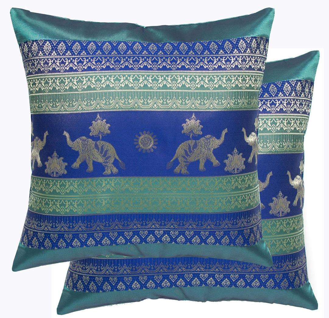 Avarada Striped Spiral Premium Grade Silk Throw Pillow Covers Case Cushion Cover for Sofa Couch Chair Bed Back Zipper Insert Not Included 16 x 16 inches (Green, 2)