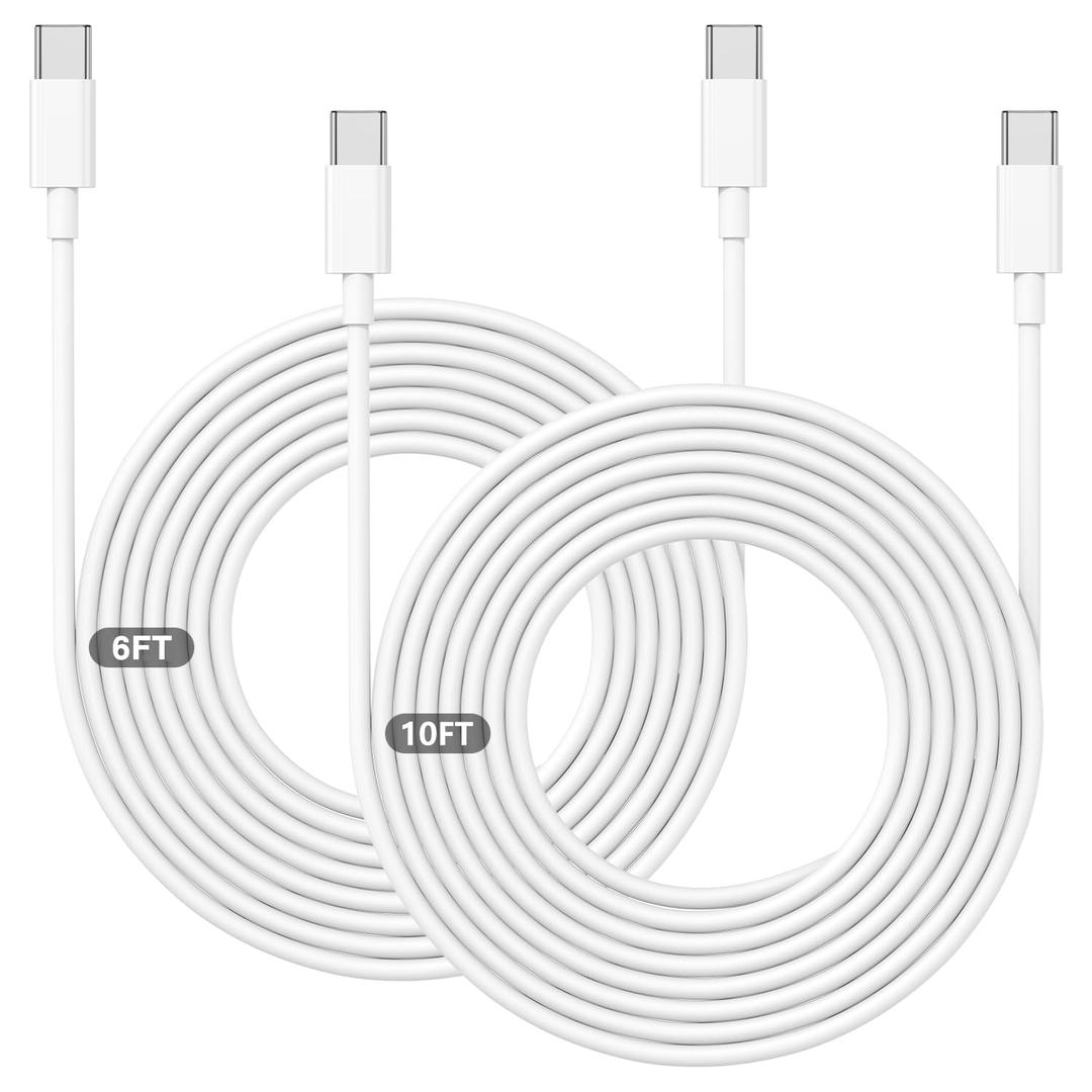USB-C to USB-C Cable Long for iPhone, 6ft+10ft 60w PD Rapid Type-C Charger for iPhone 17/16/15 Series/iPad Pro/Air/Mini, Fast Charge Cord for Samsung Galaxy S26/S25/S24/S23/S22/S21