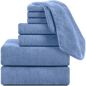 8 Pcs Blue Bath Towel Set,2 Pcs Oversized Towels 35x70 Inches 2 Pcs Hand Towel 4 Pcs Washcloth Bathroom Towel Quick Qry Ultra Soft Hotel Towels,Bath Sheets or Adults