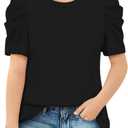 ZDC Girls Puff Short Sleeve Tops Crewneck T Shirts (Black)