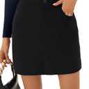 Kate Kasin Women Corduroy Skirt Mini Pencil Skirt Elastic High Waist Skirt with Pockets 2025 (X-Large, Black)