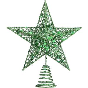 Blulu 10 Inches Green Christmas Star Tree Topper Xmas Tree Topper Glitter Tree-top Star for Christmas Decorations