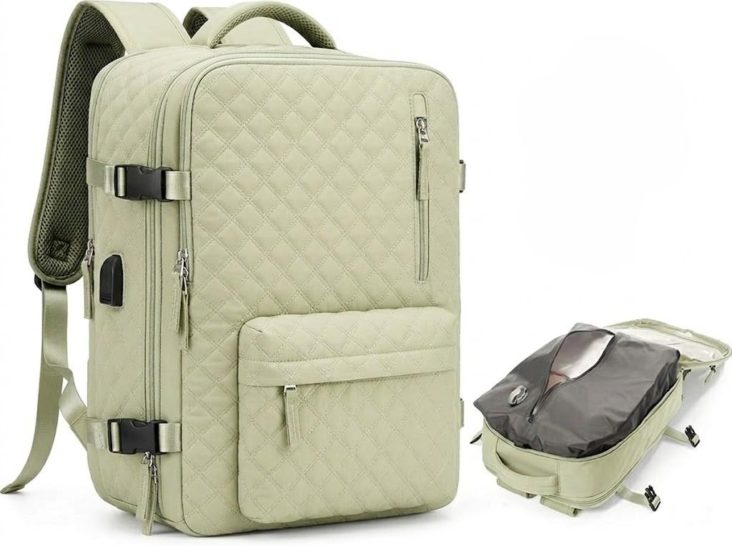 Travel Vacuum Storage Backpack with Air Pump Vacuum Seal Compression Space Saver Bags Clothing Vacpack 18x14x8 inches Travel Bag Carry on Personal item Laptop Work Backpacks Women LightGreen