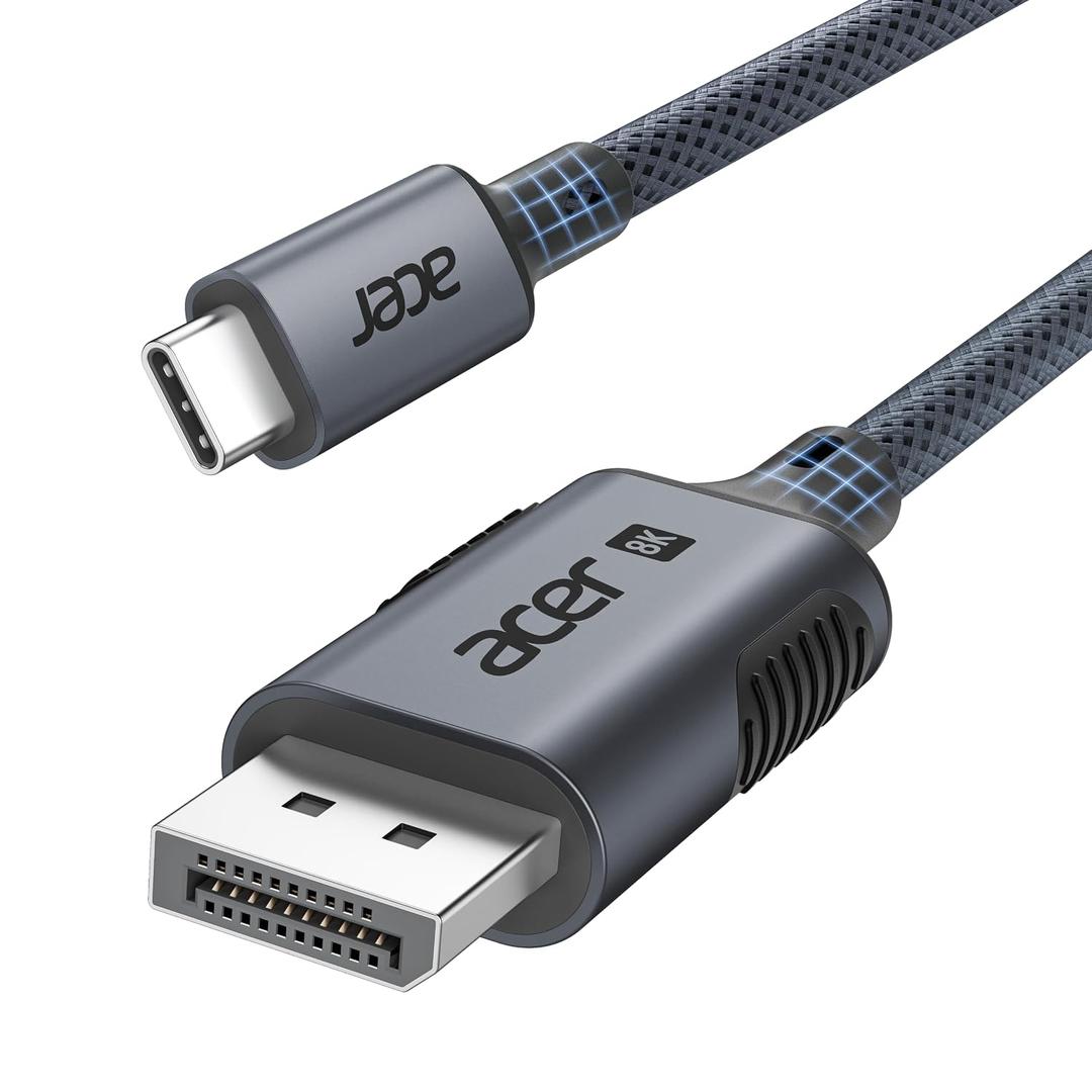 Acer USB C to Display Port 1.4 Cable 6.6FT (8K@60Hz 4K@240Hz), Unidirectional Type-C to DP Cord Support 32.4Gbps/G-Sync/HDR10, Thunderbolt 5/4/3 Compatible with MacBook Pro/Air, XPS, Surface, iPhone17